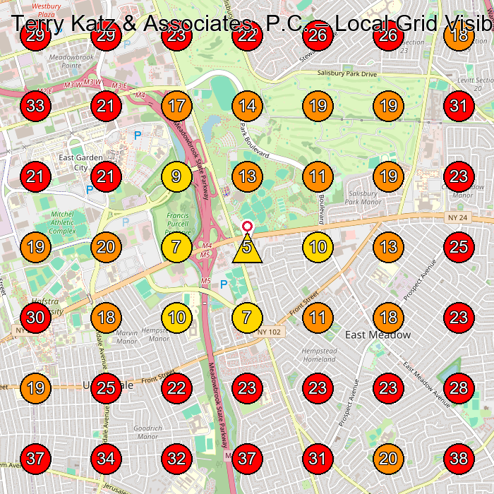 Terry Katz & Associates, P.C. GeoGrid visibility map for Personal Injury Attorney in Uniondale